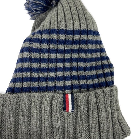 NWT Tommy Hilfiger Blue Grey‎ Striped Ribbed Knit Pom Pom Hat Toque Beanie NEW - Picture 5 of 7